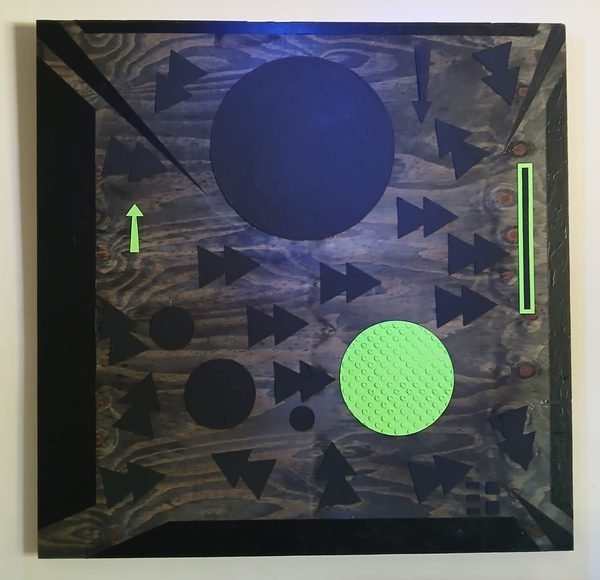 Original framed geometric painting by Twin Trees Studio