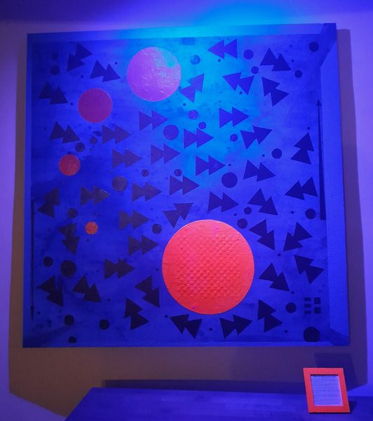 Contemporary geometric abstract canvas piece with layered plaster texture