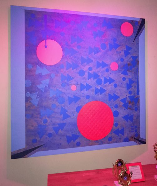 Acrylic geometric art piece featuring contrasting shape dynamics