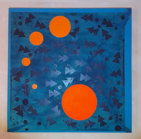 Detailed geometric abstract painting on heavy canvas background